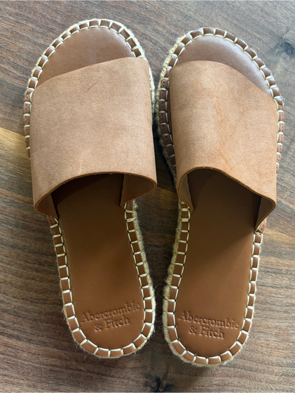 Abercrombie & Fitch New! Brown Slide Sandals with Espadrille Stitching size 38